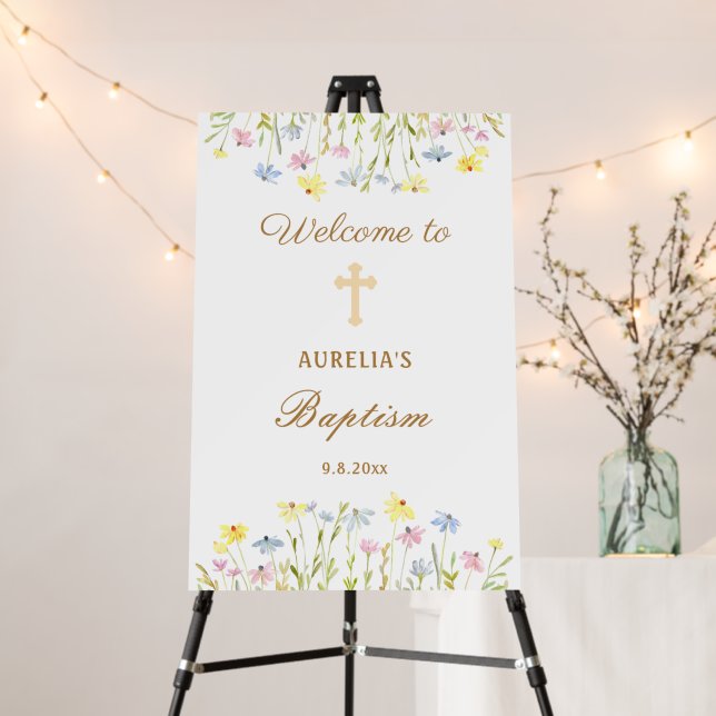 Pastel Wildflowers Baptism Welcome Foam Board (In Situ (Stand))