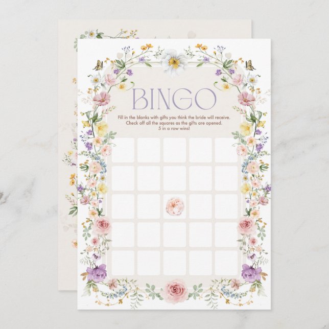 Pastel Wildflowers Bingo Bridal Shower Game Card (Front/Back)