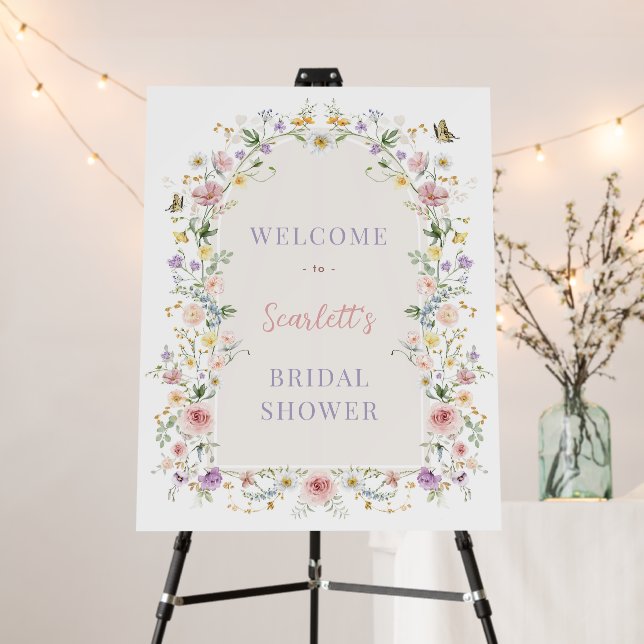 Pastel Wildflowers Bridal Shower Welcome  Foam Board (In Situ (Stand))