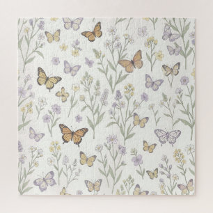 Pastel Wildflowers Butterflies Meadow Botanical Jigsaw Puzzle