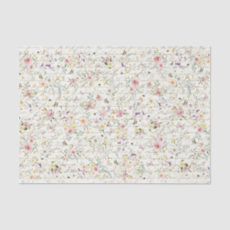 Pastel Wildflowers Handwriting Script Decoupage Tissue Paper
