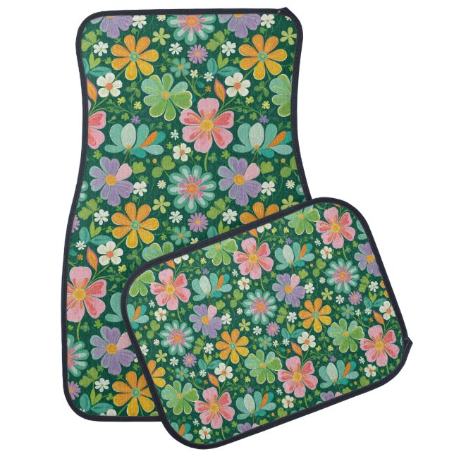 Pastel Wildflowers In Pink Purple Orange And Green Car Floor Mat (Set)