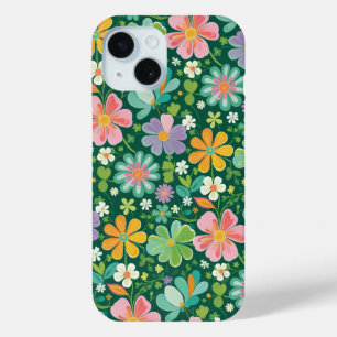 Pastel Wildflowers In Pink Purple Orange And Green iPhone 15 Case