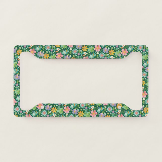 Pastel Wildflowers In Pink Purple Orange And Green License Plate Frame (Front)