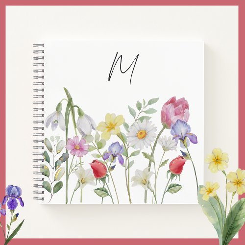 Pastel Wildflowers Meadow Trendy Sketch Custom  Notebook