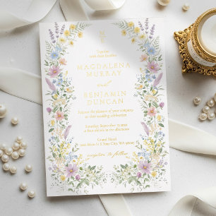 Pastel Wildflowers Meadow Vintage Regency Wedding Foil Invitation