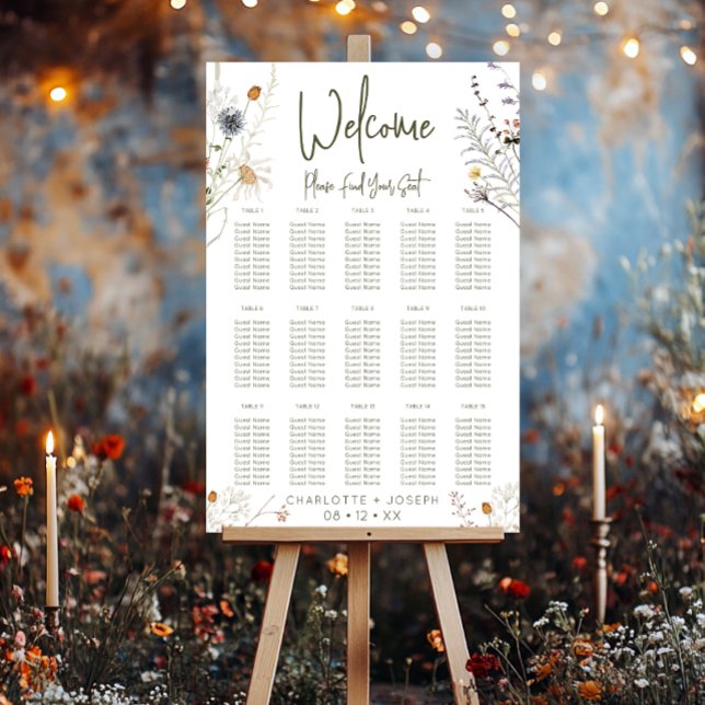 Pastel Wildflowers Modern Floral Wedding Seating Foam Board (Creator Uploaded)