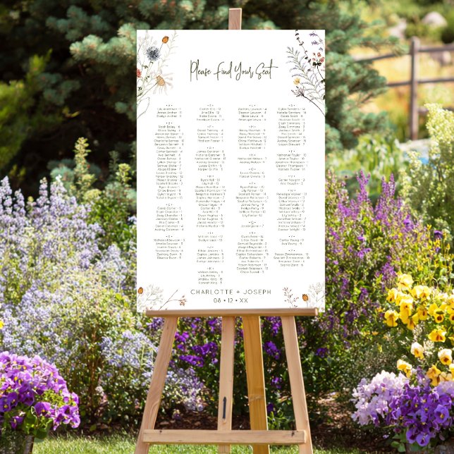 Pastel Wildflowers Modern Floral Wedding Seating Foam Board (Pastel Wildflowers Modern Floral Wedding Alphabetical Seating Sign)