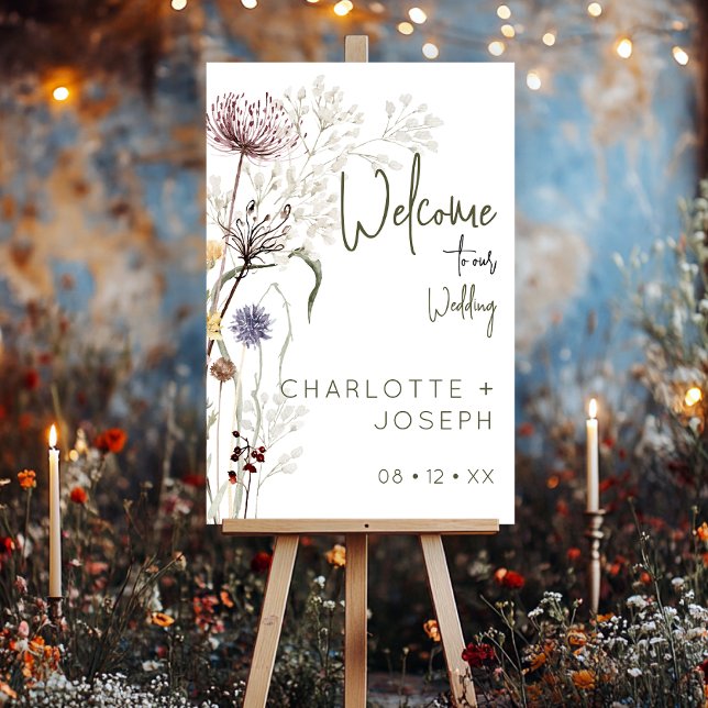 Pastel Wildflowers Modern Floral Wedding Welcome Foam Board (Creator Uploaded)
