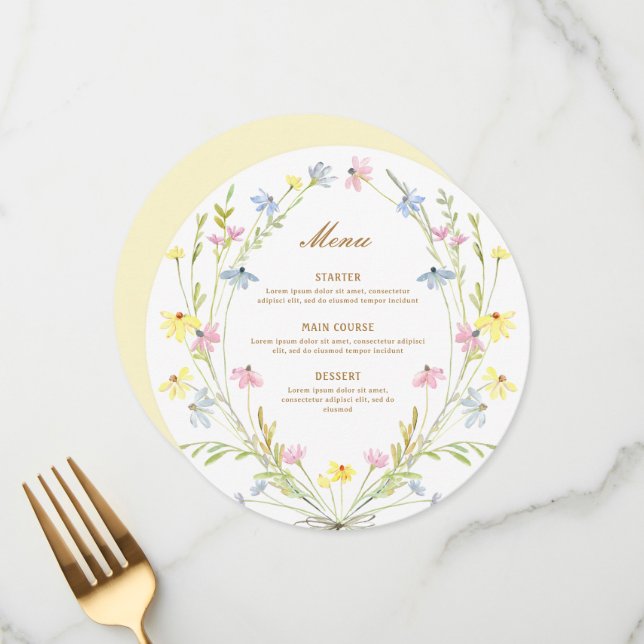 Pastel Wildflowers Round Menu (Front/Back In Situ)