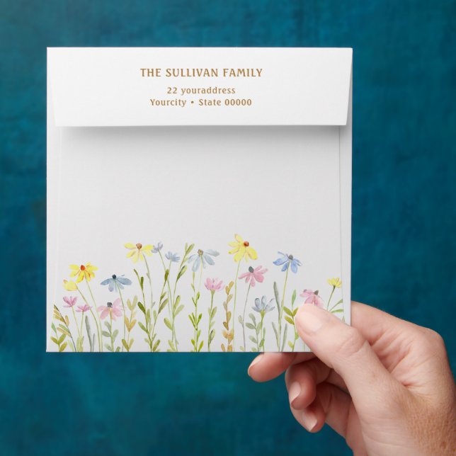 Pastel wildflowers square return address envelope (Hand)