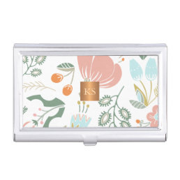 Pastel wildflowers with metallic copper monogram business card case