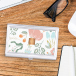 Pastel wildflowers with metallic copper monogram business card case<br><div class="desc">Trendy classy glamorous and feminine pastel blush pink, sage green and dusty orange peach wildflowers, leaves and berries pattern making an elegant business card holder with a faux metallic gold copper monogrammed geometric square for business women | makeup artist | hairstylist | fashion stylist | home interior decorator | designer...</div>