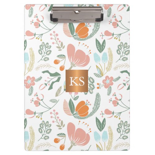 Pastel wildflowers with metallic copper monogram clipboard