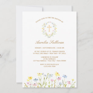 Pastel Wildflowers Wreath Baptism Invitation