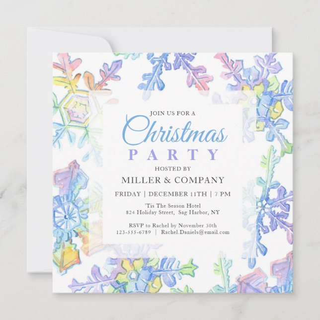 Pastel Winter Snowflakes Corporate Christmas Party Invitation (Front)