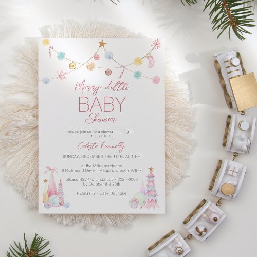 Pastel Winter Wonderland Merry Little Baby Shower Invitation
