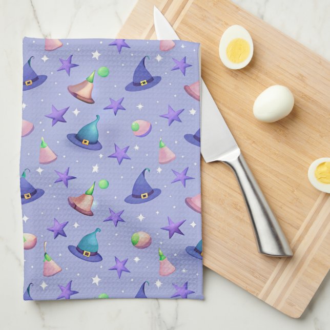 Pastel Witch Hats  – Cute Kawaii Halloween Pattern Kitchen Towel (Quarter Fold)
