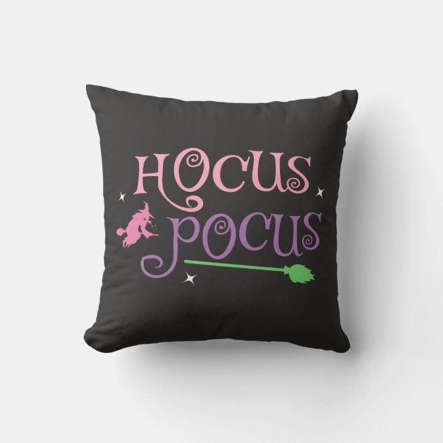 Pastel Witch Hocus Pocus Halloween Broomstick Throw Pillow (Front)