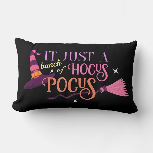 Pastel Witch Hocus Pocus Halloween Hat Broomstick Lumbar Pillow (Front)