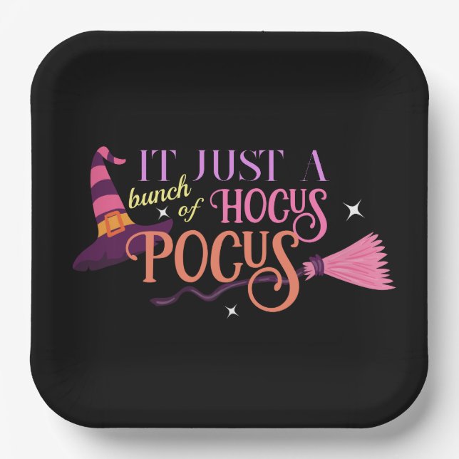 Pastel Witch Hocus Pocus Halloween Hat Broomstick Paper Plates (Front)