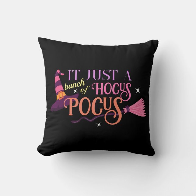 Pastel Witch Hocus Pocus Halloween Hat Broomstick Throw Pillow (Front)