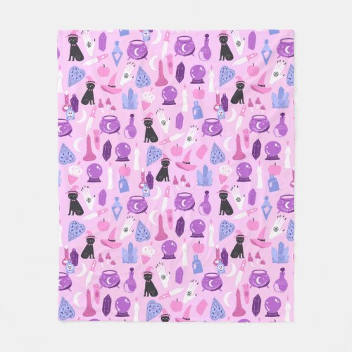 Pastel Witch pattern pink soft Fleece Blanket