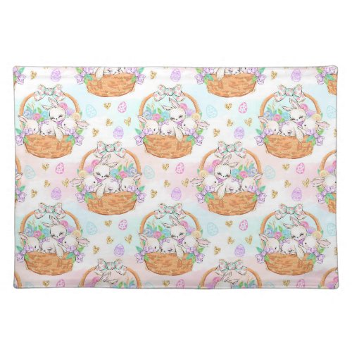 PASTEL WITH GOLD EASTER BUNNIES FAIRIES  EGGS CLOTH PLACEMAT