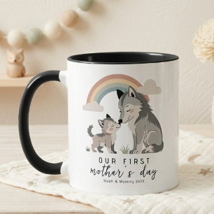 Pastel Wolf Mom and Pup First Mother’s Day Rainbow Mug