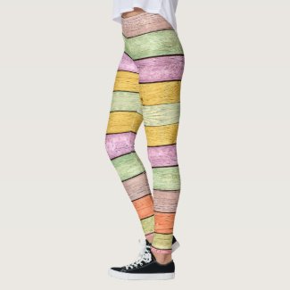 Pastel wood board pattern thick horizontal stripes leggings