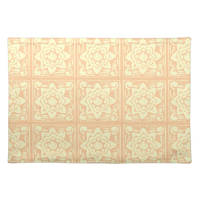 Pastel Woodcut Flowers Pattern Cloth Placemat (Front)