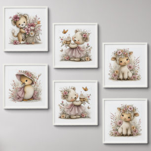 Pastel Woodland Animal Nursery Wall Art Peel And Stick Photo Tile