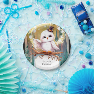 Pastel Woodland Owl Birthday Paper Plates