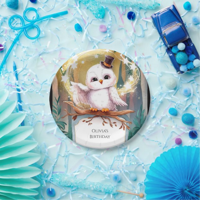  Pastel Woodland Owl Birthday Paper Plates (Party)