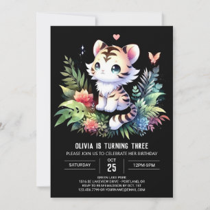 Pastel Woodland Tiger Birthday Invitation