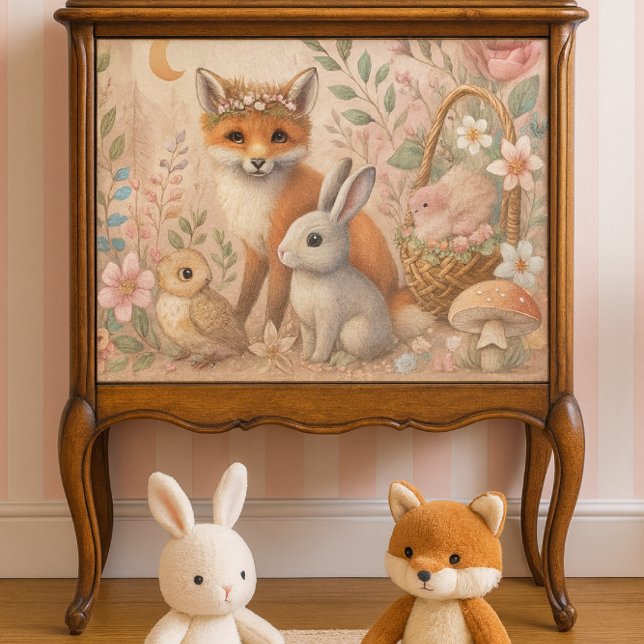 Pastel Woodland Wildlife Floral Tissue Paper (Sweet woodland decoupage paper perfect for a baby girl’s room soft, whimsical, and full of charm.)