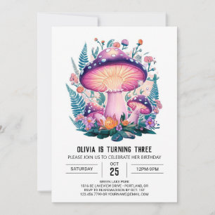 Pastel Woods Digital Mushroom Birthday Invitation