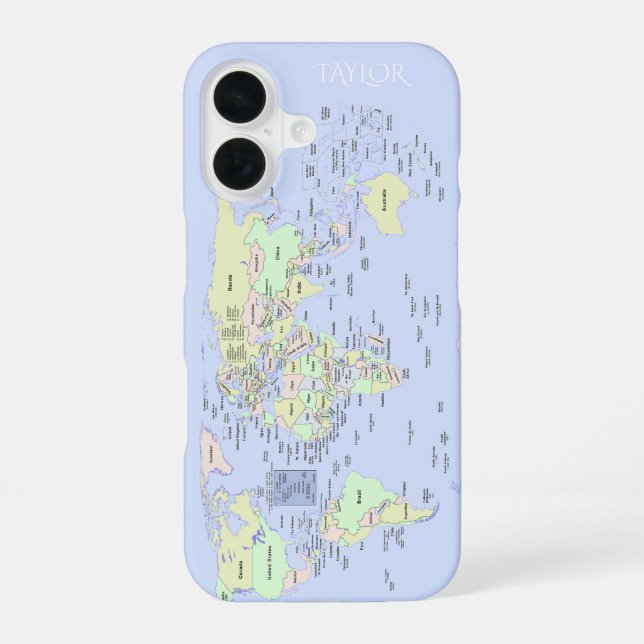 Pastel World Map – Personalized iPhone Case (Back)