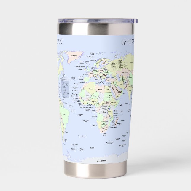 Pastel World Map With Country Names – Personalized Insulated Tumbler (Left)