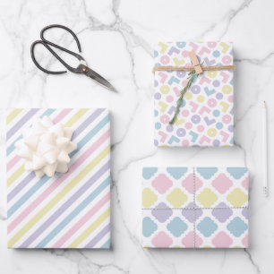 Pastel Wrapping Paper Flat Sheets (set of three)