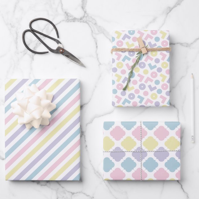 Pastel Wrapping Paper Flat Sheets (set of three) (Front)