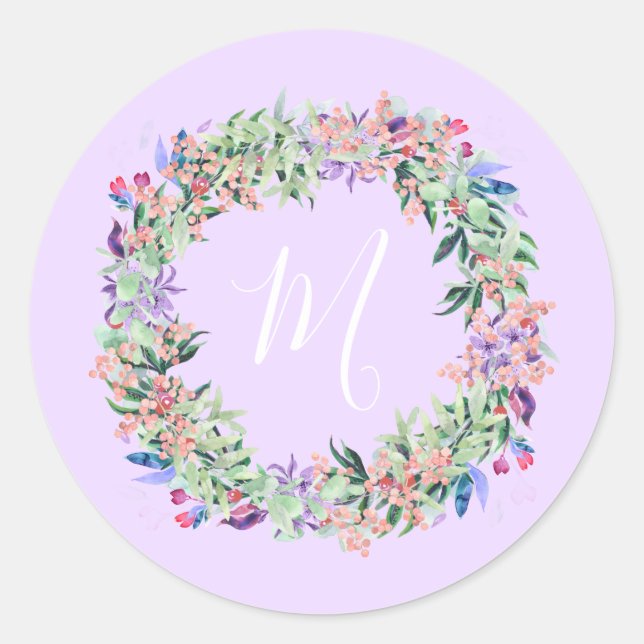 Pastel Wreath - Light Purple Classic Round Sticker (Front)
