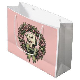 Pastel Xmas Yellow Labrador Wreath Large Gift Bag