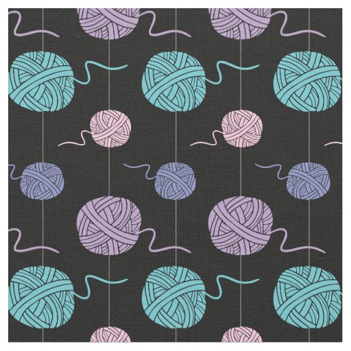 Pastel Yarn Ball String Pattern Black Fabric