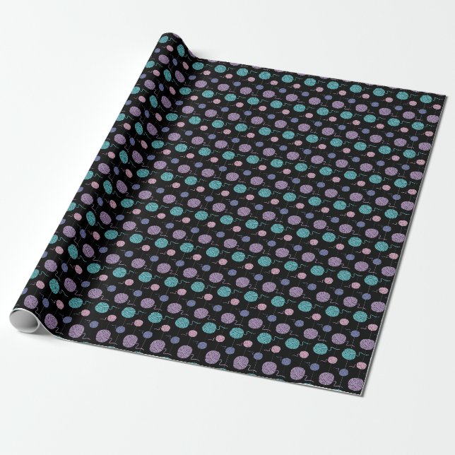 Pastel Yarn Ball String Pattern Wrapping Paper (Unrolled)