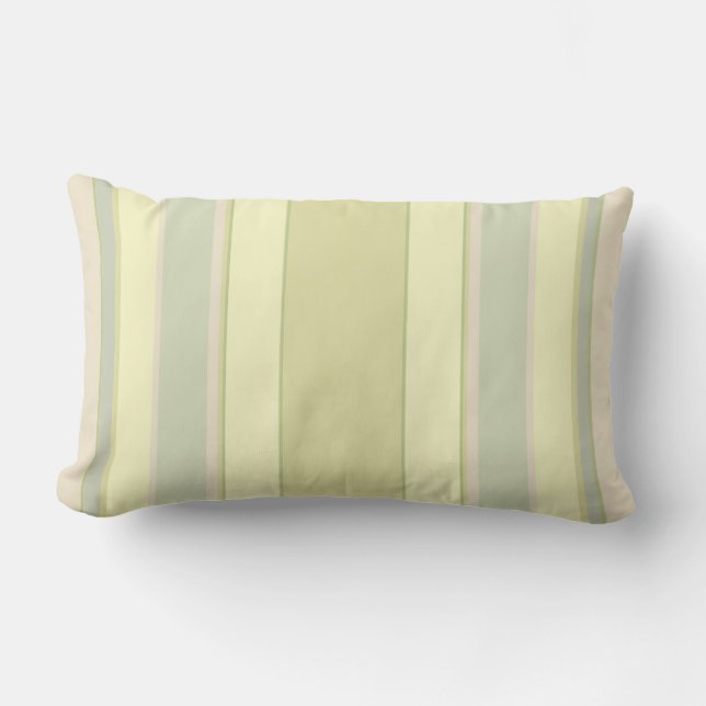 Pastel Yellow and Sage Stripe Lumbar Throw Pillow (Front)