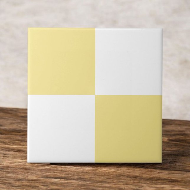 Pastel Yellow and White Checkerboard Modern Ceramic Tile (Creator Uploaded)