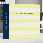 Pastel Yellow and White Stripes with Blue Side<br><div class="desc">This preppy binder features pastel yellow and white stripes pattern on the front and back with a blue color side. Personalize it by replacing the placeholder text in the template to add your information. For more options such as to change the font, text size/color and the spacing between letters click...</div>