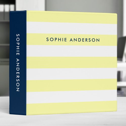 Pastel Yellow and White Stripes with Blue Side 3 Ring Binder