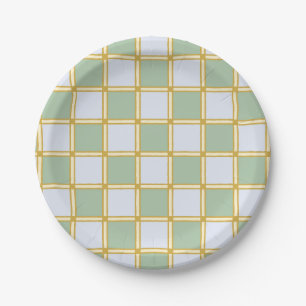 Pastel Yellow, Blue and Green Vintage Checkers Paper Plates